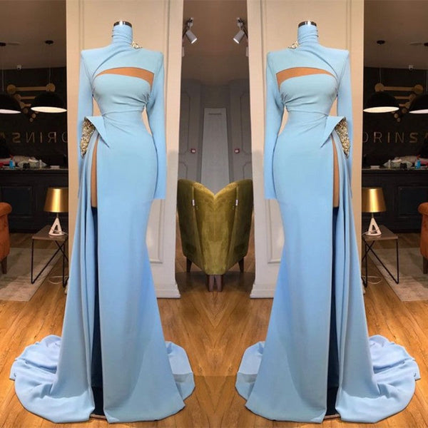 Fabulous Long Sleeves Mermaid Prom Dress Long Split High Neck-ballbellauk