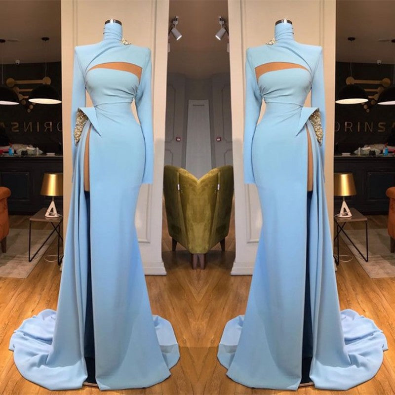Fabulous Long Sleeves Mermaid Prom Dress Long Split High Neck-ballbellauk
