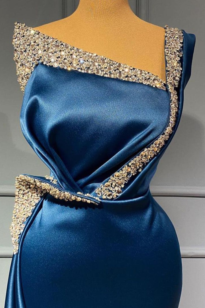 Fabulous One Shoulder Blue Sequns Long Mermaid Prom Dress Beading-ballbellauk