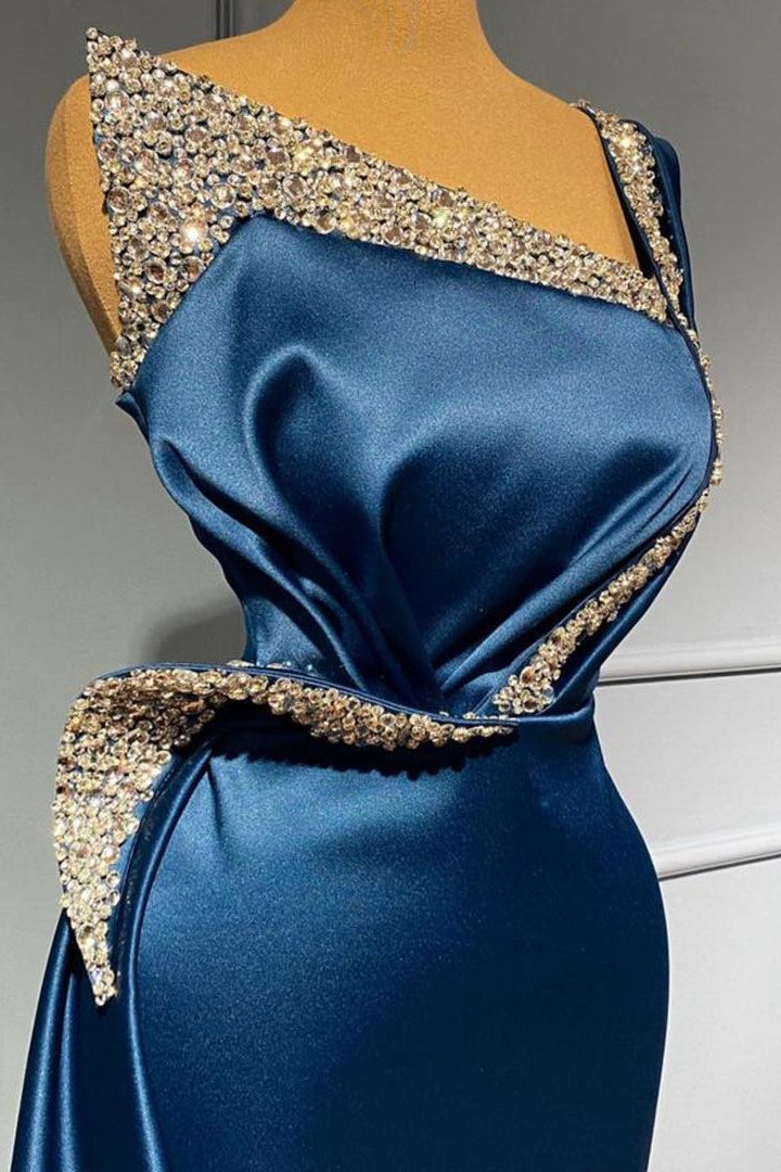 Fabulous One Shoulder Blue Sequns Long Mermaid Prom Dress Beading-ballbellauk