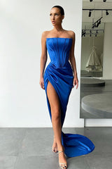 Fabulous Orange Strapless Pleats Prom Dress with court train High-split-ballbellauk