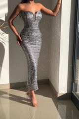 Fabulous Silver Mermaid Glitter Prom Dresses Strapless Sleeveless-ballbellauk