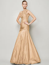 Fabulous Sleeveless One Shoulders Pleats Long Taffeta Bridesmaid Dresses-Ballbella