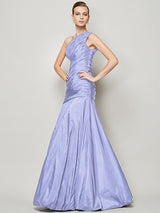 Fabulous Sleeveless One Shoulders Pleats Long Taffeta Bridesmaid Dresses-Ballbella