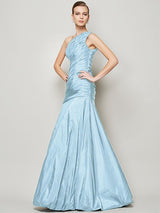 Fabulous Sleeveless One Shoulders Pleats Long Taffeta Bridesmaid Dresses-Ballbella