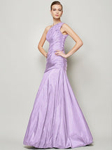 Fabulous Sleeveless One Shoulders Pleats Long Taffeta Bridesmaid Dresses-Ballbella