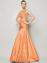 Fabulous Sleeveless One Shoulders Pleats Long Taffeta Bridesmaid Dresses-Ballbella