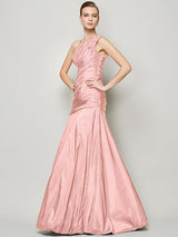 Fabulous Sleeveless One Shoulders Pleats Long Taffeta Bridesmaid Dresses-Ballbella