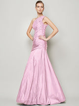 Fabulous Sleeveless One Shoulders Pleats Long Taffeta Bridesmaid Dresses-Ballbella