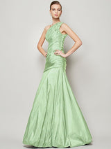 Fabulous Sleeveless One Shoulders Pleats Long Taffeta Bridesmaid Dresses-Ballbella