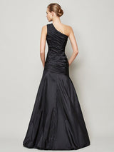 Fabulous Sleeveless One Shoulders Pleats Long Taffeta Bridesmaid Dresses-Ballbella