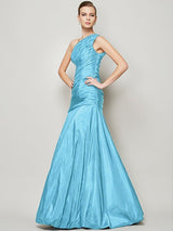 Fabulous Sleeveless One Shoulders Pleats Long Taffeta Bridesmaid Dresses-Ballbella