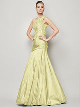 Fabulous Sleeveless One Shoulders Pleats Long Taffeta Bridesmaid Dresses-Ballbella
