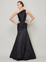 Fabulous Sleeveless One Shoulders Pleats Long Taffeta Bridesmaid Dresses-Ballbella