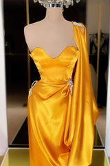 Fabulous Yellow Gold Long Evening Prom Dress With Ruffles One Shoulder-ballbellauk