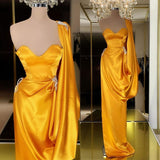 Fabulous Yellow Gold Long Evening Prom Dress With Ruffles One Shoulder-ballbellauk