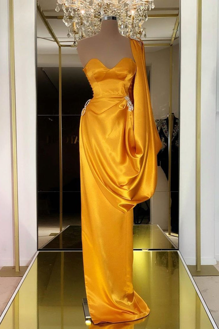 Fabulous Yellow Gold Long Evening Prom Dress With Ruffles One Shoulder ballbellauk Fabulous Yellow Gold Long Evening Prom Dress With Ruffles One Shoulder ballbellauk