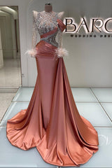 Feather Long Sleeve Sequins Diamond Prom Dress UK with Ruffles-ballbellauk