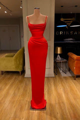 Front-ruffle Orange Sheath Prom Dress Spaghetti Straps-ballbellauk