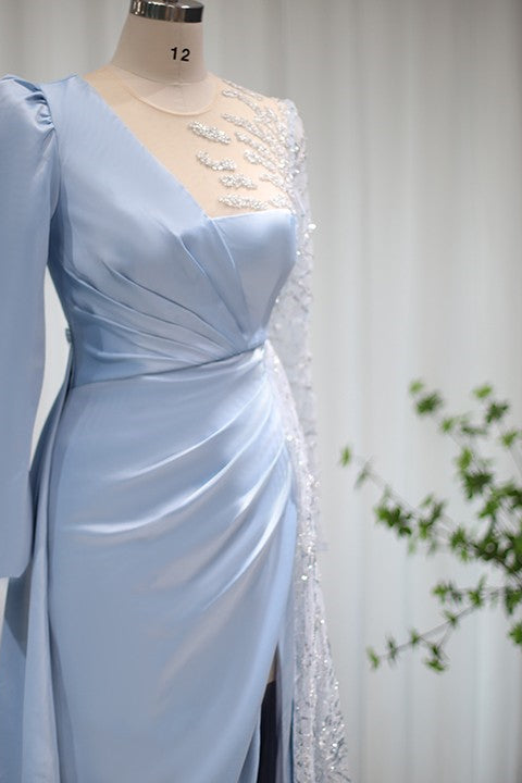 Glamorous Baby Blue A Line Prom Dress UK with Sparkle Sequins & Ruffles-ballbellauk