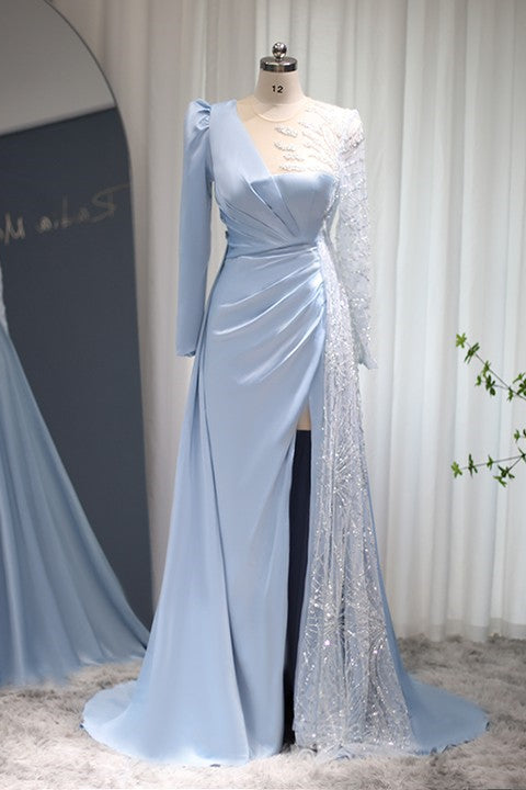 Glamorous Baby Blue A Line Prom Dress UK with Sparkle Sequins & Ruffles-ballbellauk