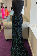 Glamorous Mermaid Prom Dress UK with Sequins and Split Spaghetti-Straps-ballbellauk
