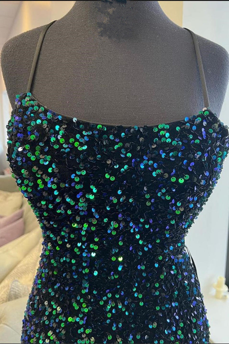 Glamorous Mermaid Prom Dress UK with Sequins and Split Spaghetti-Straps-ballbellauk