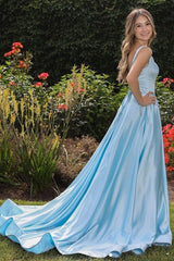 Glamorous Party Dress Ruffles Straps Sleeveless Court Train Prom Dress-ballbellauk