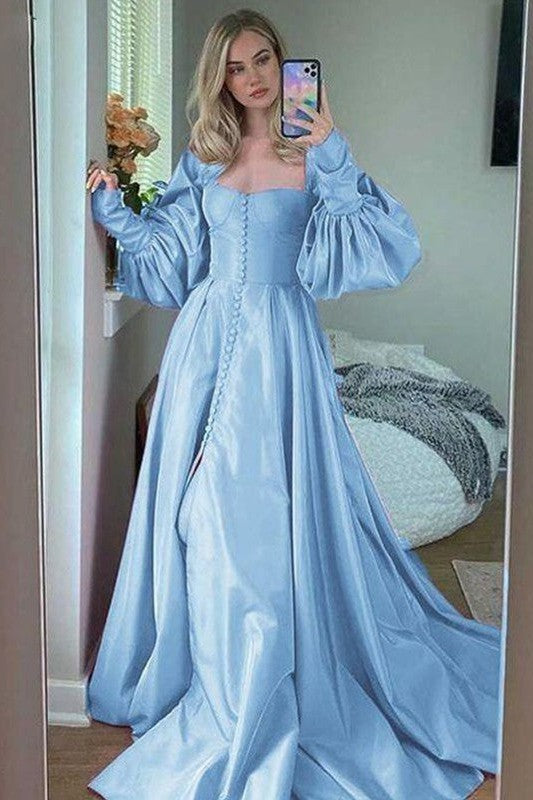 Glamorous Party Dress Ruffles Sweetheart Long Sleeves Prom Dress-ballbellauk