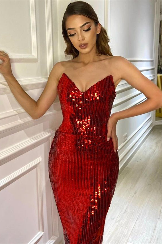 Glamorous Red Mermaid Evening Dress with Split-ballbellauk
