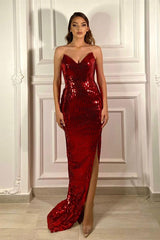 Glamorous Red Mermaid Evening Dress with Split-ballbellauk