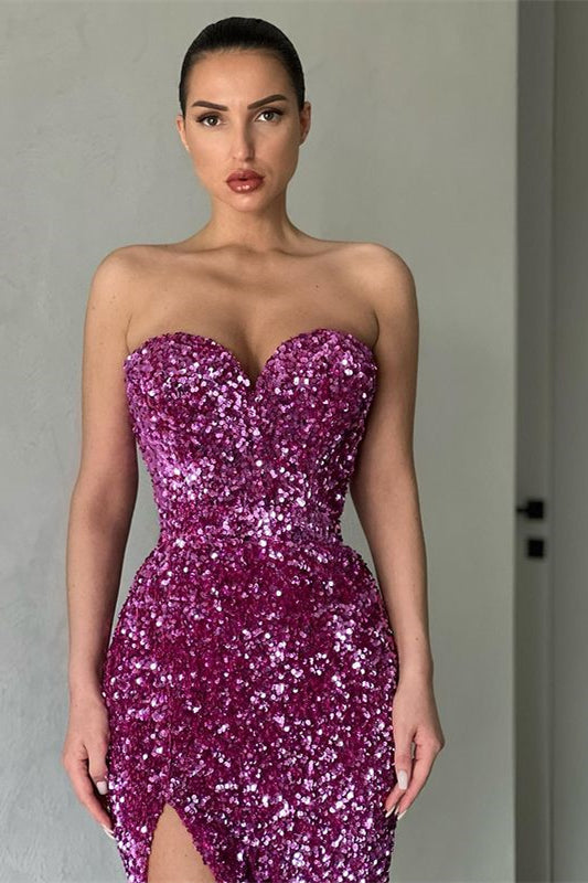 Glorious Sweetheart Prom Dress Mermaid Long Split Prom Gowns Sequins-ballbellauk