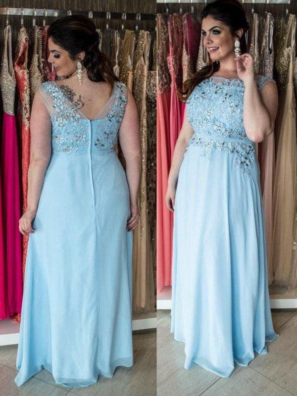 Gorgeous Bateau Beading Sleeveless Long Chiffon Plus Size Prom Dress-ballbellauk