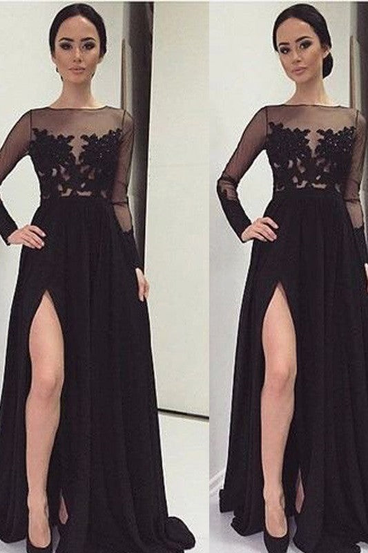 Gorgeous Bateau Long Sleeves Lace Long Evening Dress Chiffon-ballbellauk