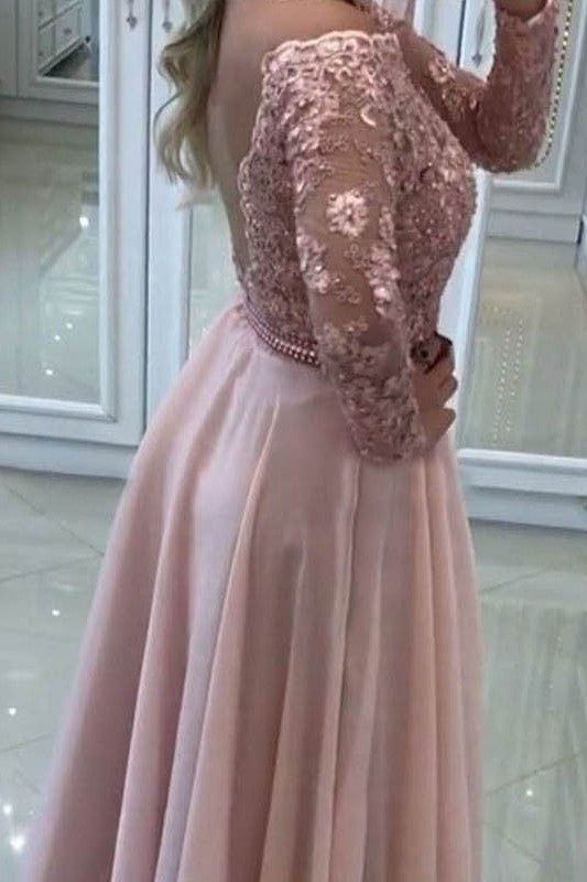 Gorgeous Bateau Long Sleeves Long Evening Dress Chiffon-ballbellauk