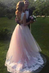 Gorgeous Bateau Sleeveless Lace Tulle Prom Dress-ballbellauk