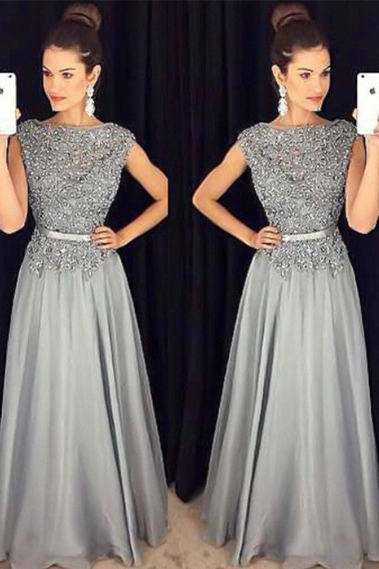 Gorgeous Bateau Sleeveless Long With Appliques Evening Dress Chiffon-ballbellauk