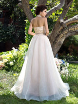 Gorgeous Beading Sleeveless Long Net Two Piece Prom Dress-ballbellauk
