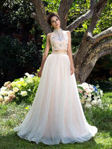Gorgeous Beading Sleeveless Long Net Two Piece Prom Dress-ballbellauk