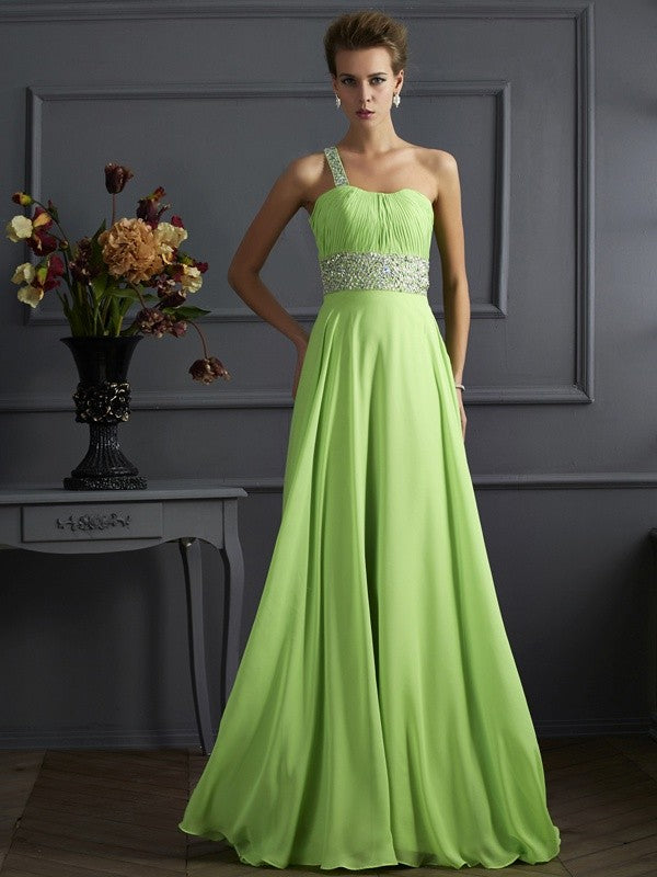 Gorgeous Beading Sleeveless One-Shoulder Chiffon Long Prom Dress-ballbellauk