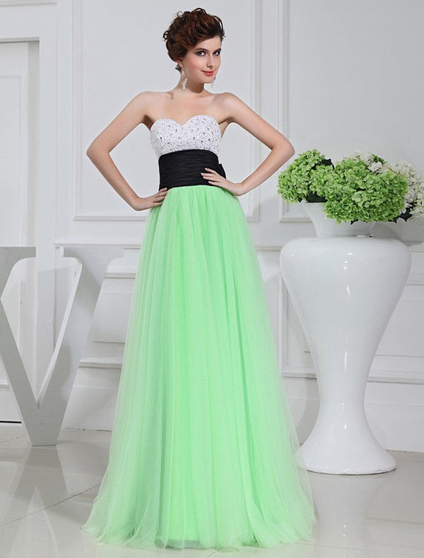 Gorgeous Beading Sleeveless Satin Tulle Long Prom Dress-ballbellauk
