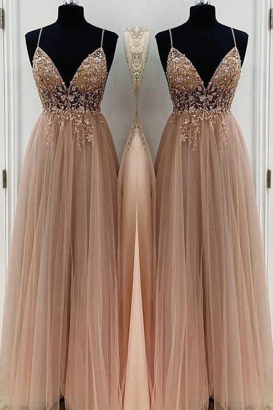 Gorgeous Beading Tulle Sleeveless Long Prom Dress-ballbellauk