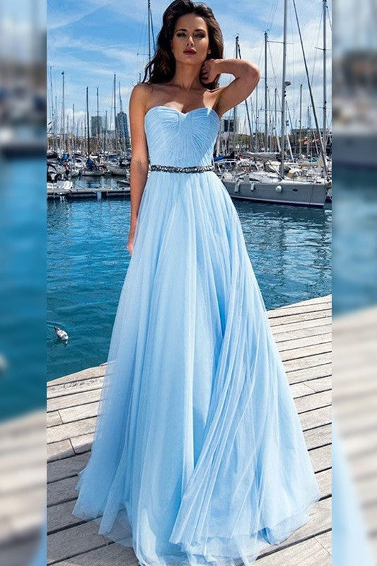 Gorgeous Chiffon Ruffles Sweetheart Sleeveless Long Prom Dress-ballbellauk