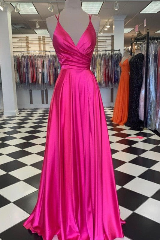 Gorgeous Elastic Woven Satin Ruffles V-neck Sleeveless Prom Dress-ballbellauk