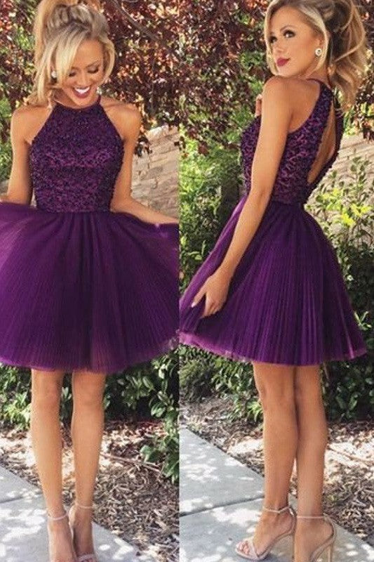 Gorgeous Halter Beading Sleeveless Tulle Prom Dress-ballbellauk