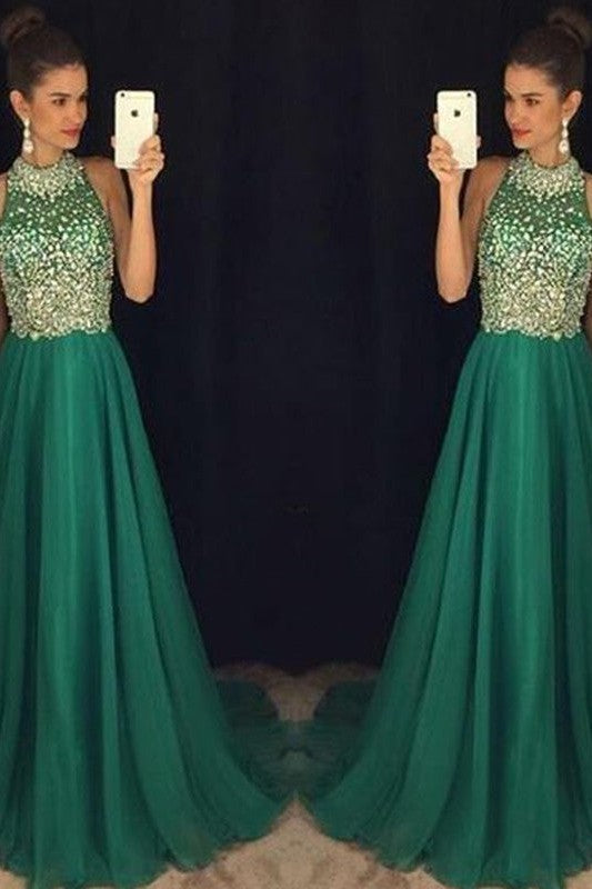 Gorgeous Halter Sleeveless Long Beading Evening Dress Chiffon-ballbellauk