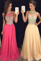Gorgeous Halter Sleeveless Long Beading Evening Dress Chiffon-ballbellauk