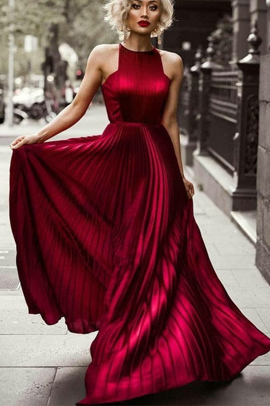 Gorgeous Halter Sleeveless Long Ruched Prom Dress On Sale-ballbellauk
