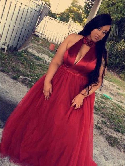 Gorgeous Halter Sleeveless Ruched Court Train Tulle Plus Size Prom Dress-ballbellauk