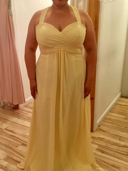 Gorgeous Halter Sleeveless Ruched Long Chiffon Plus Size Prom Dress-ballbellauk